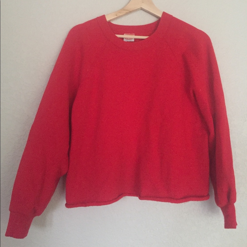 Bright red crew neck sweatshirt